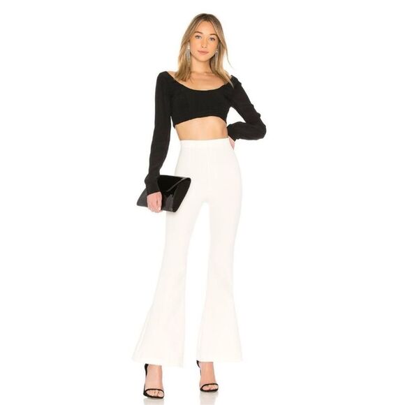 Michael Costello x REVOLVE Margeaux Pant Ivory Wide Flared Leg M Bell Bottoms - Picture 1 of 14
